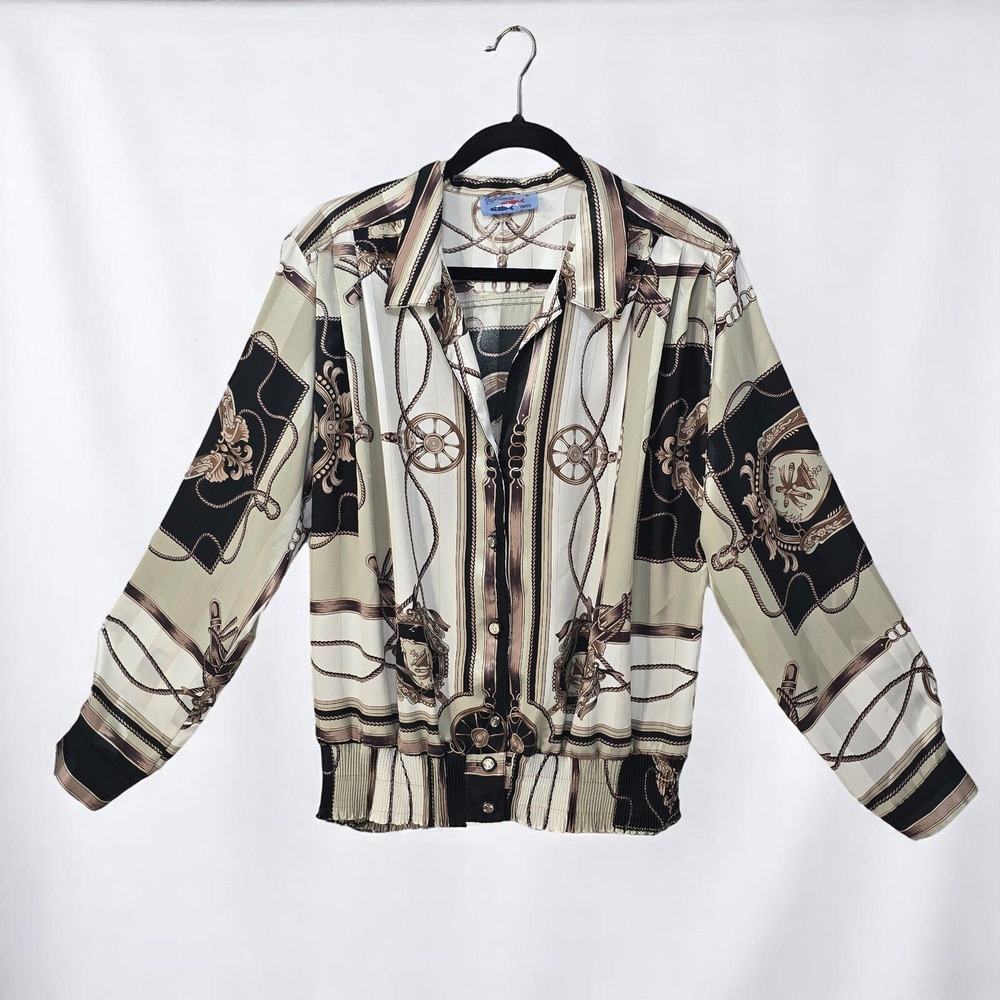 Les 3 Poissons Paris Woman Blouse Vintage Chain Print Long Sleeve Made in France